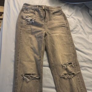 American Eagle Outfitters Distressed Tan Straight Leg Jeans